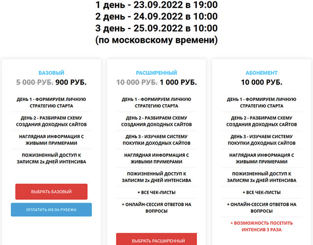 Интенсив по заработку на сайтах